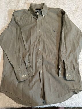 Ralph Lauren Men’s Yarmouth Green Taupe Button-Down Dress Shirt 16 32/33